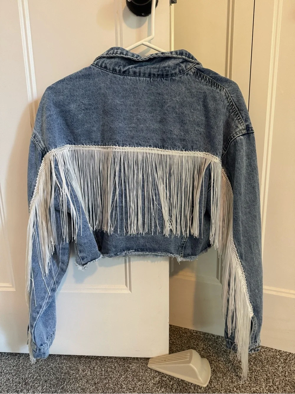 SHEIN Light Blue Denim Fringe Cropped Jacket - Picture 5 of 7